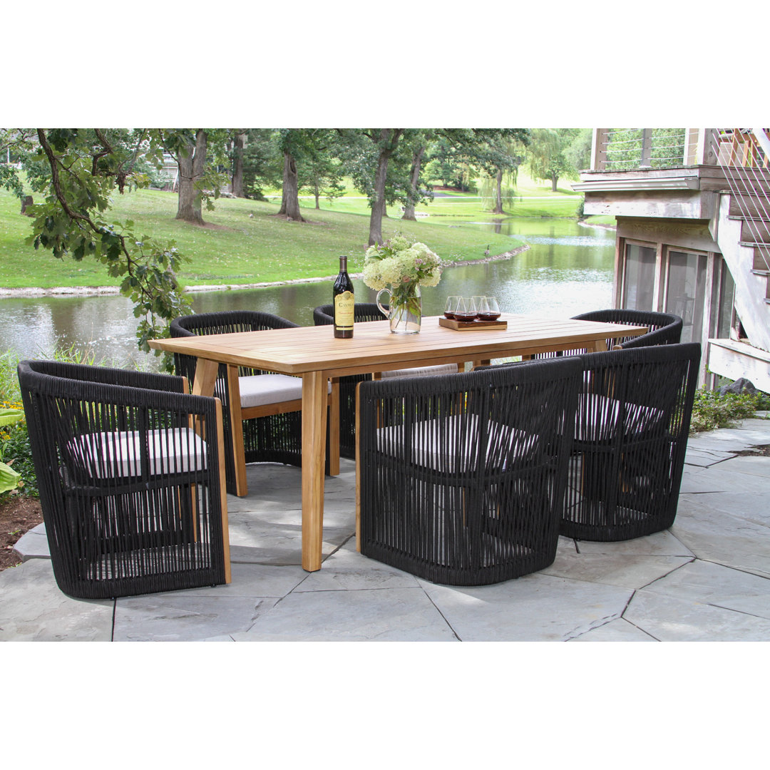 Aniston 7 Pc. Teak & Black Rope Dining Set With Sunbrella Cushions